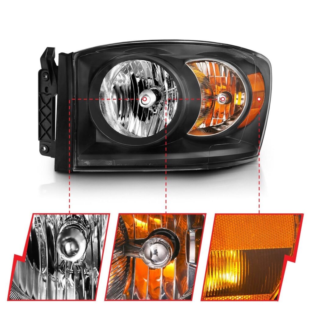 Dodge Ram 1500 06-08 2500/3500 06-09 Crystal Headlight Black