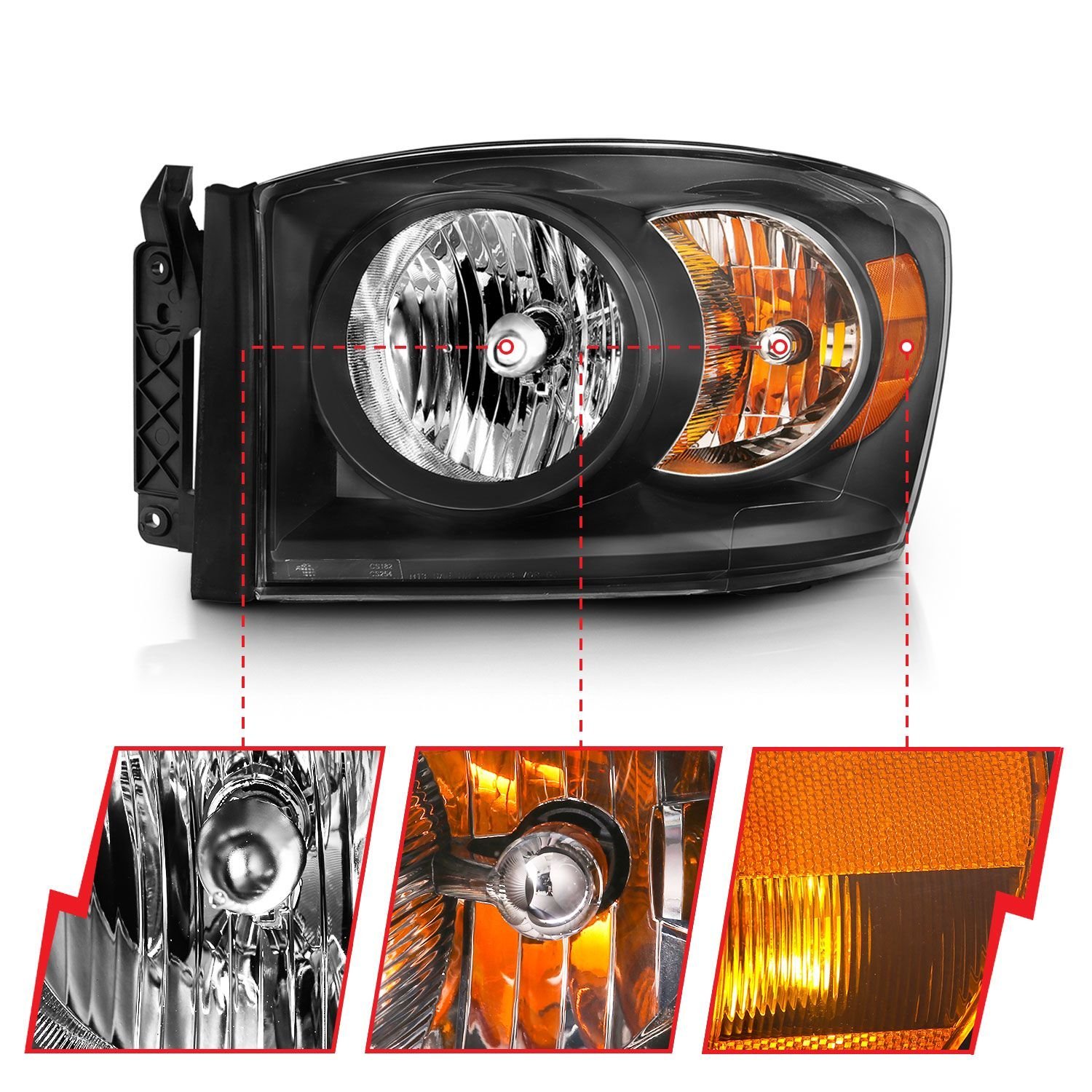 Dodge Ram 1500 06-08 2500/3500 06-09 Crystal Headlight Black - Image 2