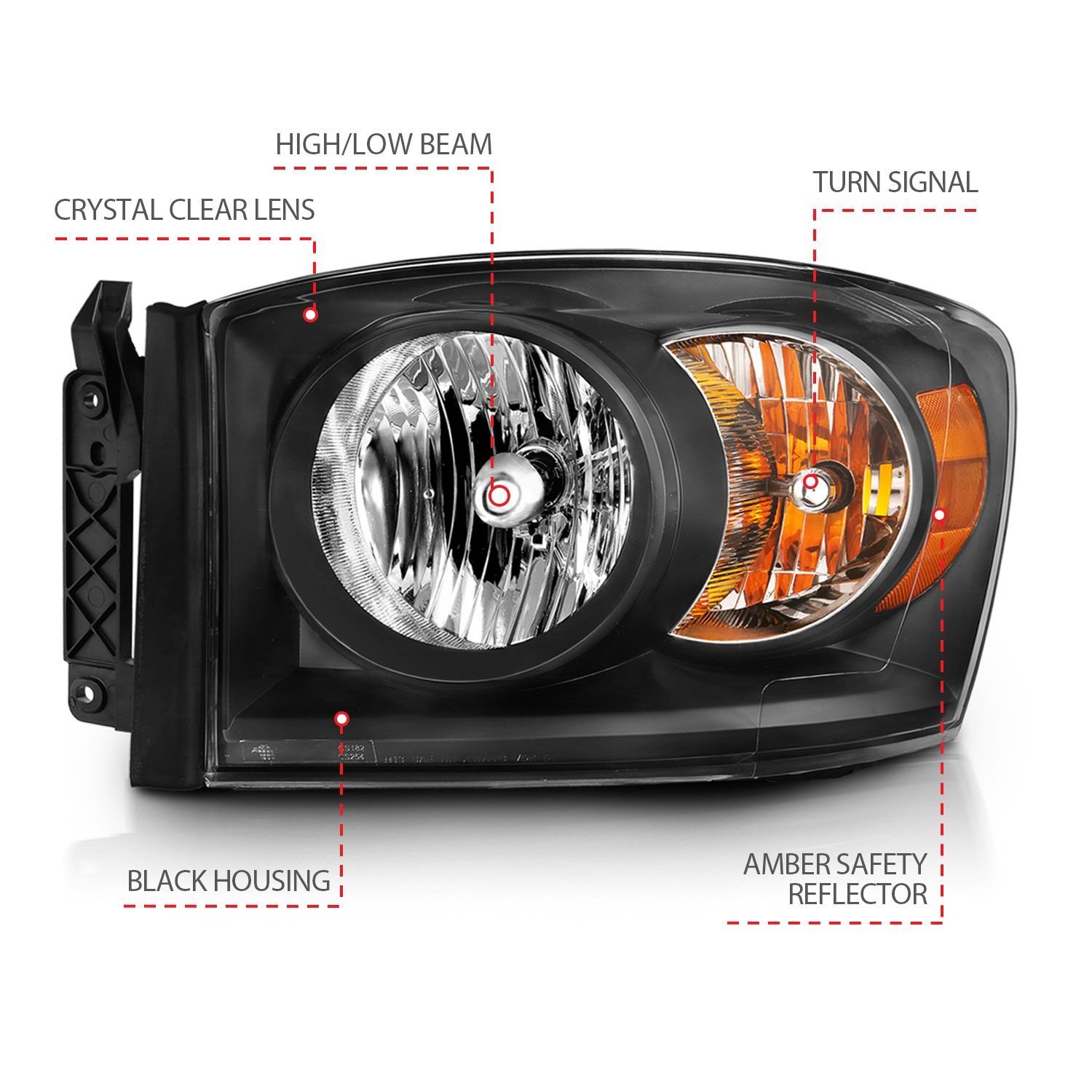 Dodge Ram 1500 06-08 2500/3500 06-09 Crystal Headlight Black - Image 3
