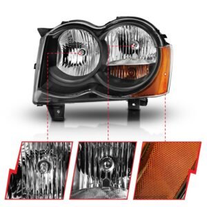 Jeep Grand Cherokee 08-09 Crystal Headlight Black Amber - Image 3
