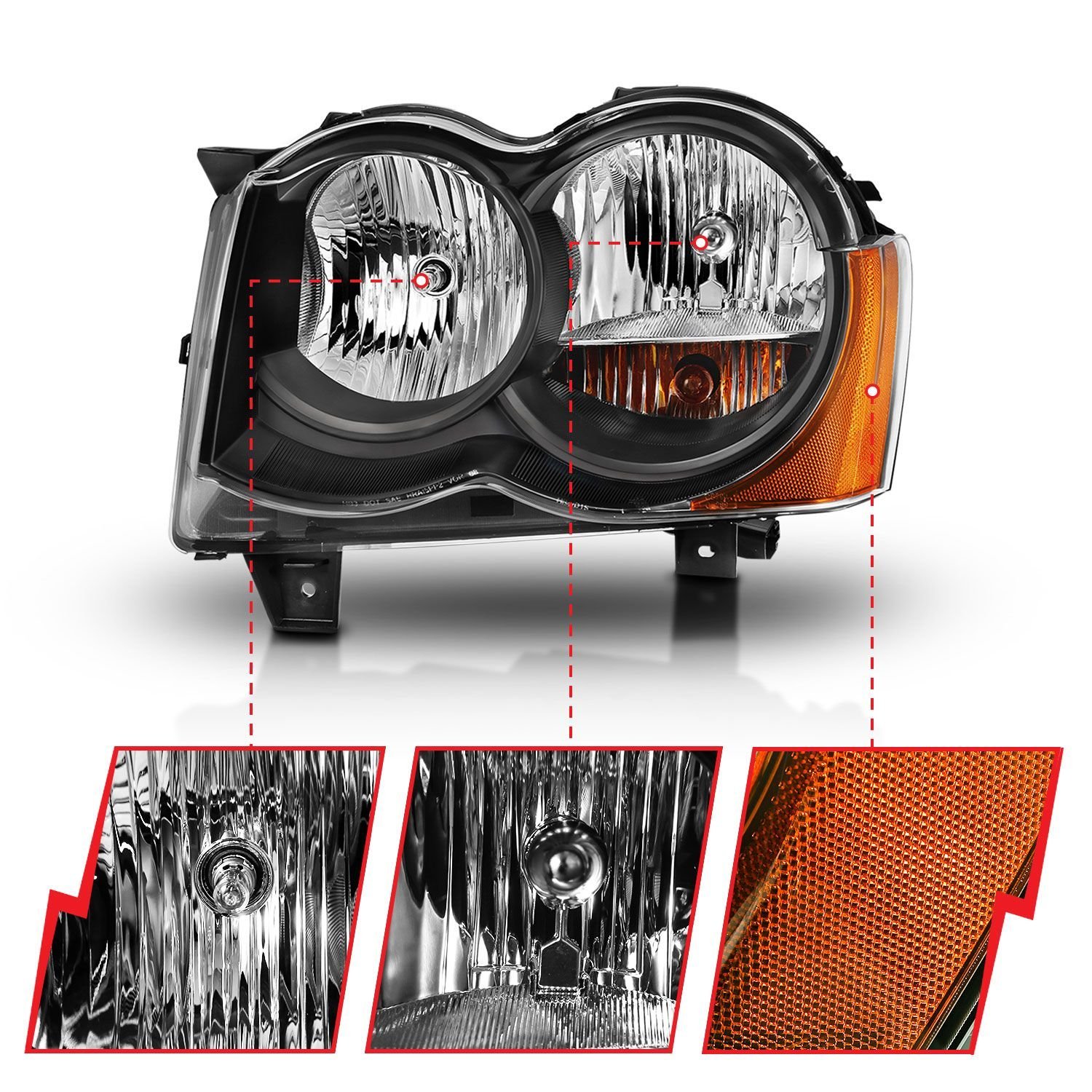 Jeep Grand Cherokee 08-09 Crystal Headlight Black Amber - Image 3