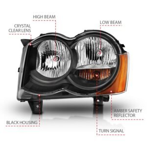 Jeep Grand Cherokee 08-09 Crystal Headlight Black Amber - Image 4