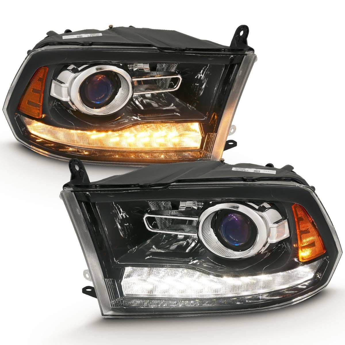 Dodge Ram 1500 09-18 / 2500/3500 10-18 Projector Headlights Black Amber - Image 2