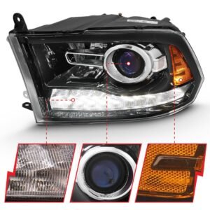 Dodge Ram 1500 09-18 / 2500/3500 10-18 Projector Headlights Black Amber - Image 3