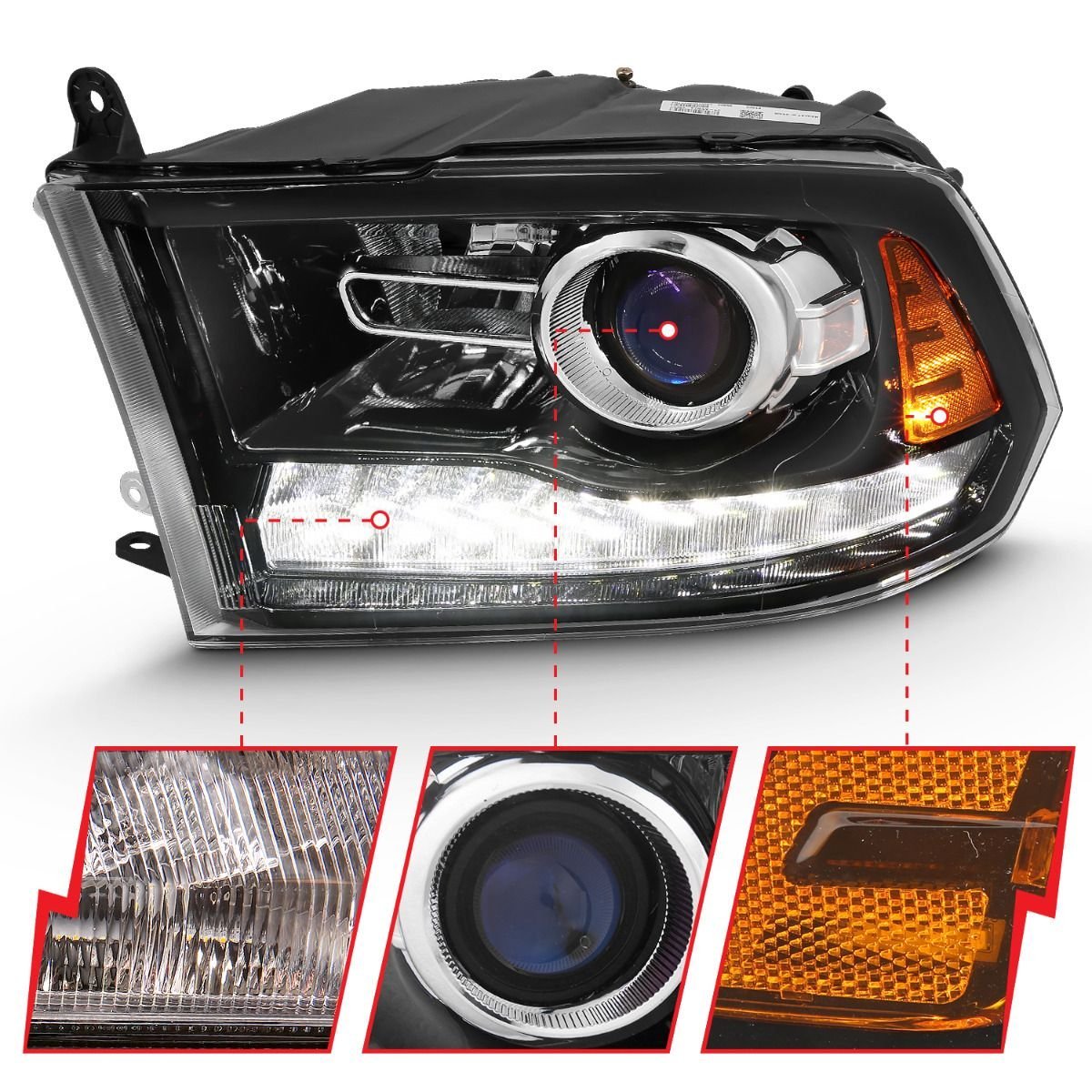 Dodge Ram 1500 09-18 / 2500/3500 10-18 Projector Headlights Black Amber - Image 3
