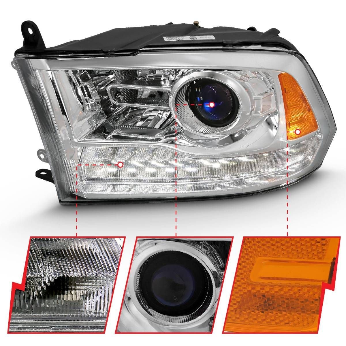 Dodge Ram 1500 09-18 / 2500/3500 10-18 Projector Headlights Chrome Amber - Image 3