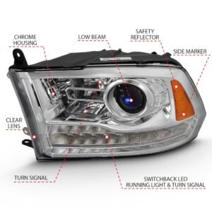 Dodge Ram 1500 09-18 / 2500/3500 10-18 Projector Headlights Chrome Amber - Image 4