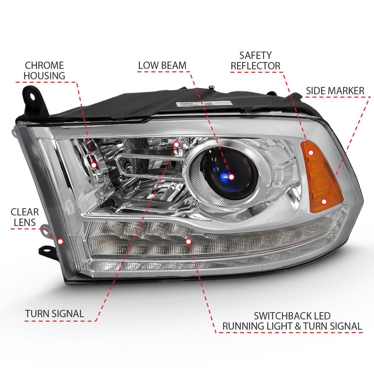 Dodge Ram 1500 09-18 / 2500/3500 10-18 Projector Headlights Chrome Amber - Image 4