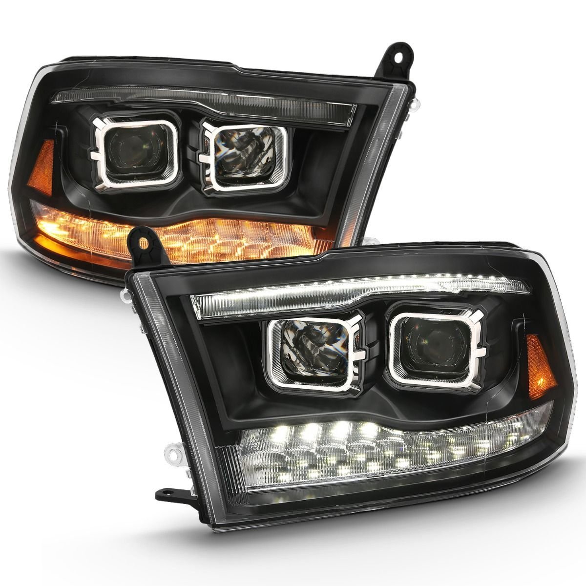 Dodge Ram 1500 09-18 /ram 2500/3500 10-18 Dual Projector Switchback Headlight Black Amber (for All Models) - Image 2