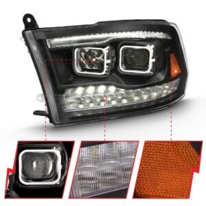 Dodge Ram 1500 09-18 /ram 2500/3500 10-18 Dual Projector Switchback Headlight Black Amber (for All Models) - Image 3