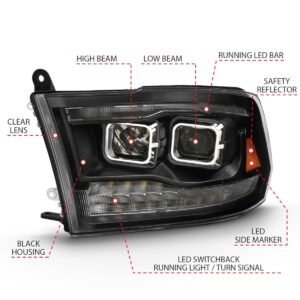 Dodge Ram 1500 09-18 /ram 2500/3500 10-18 Dual Projector Switchback Headlight Black Amber (for All Models) - Image 4