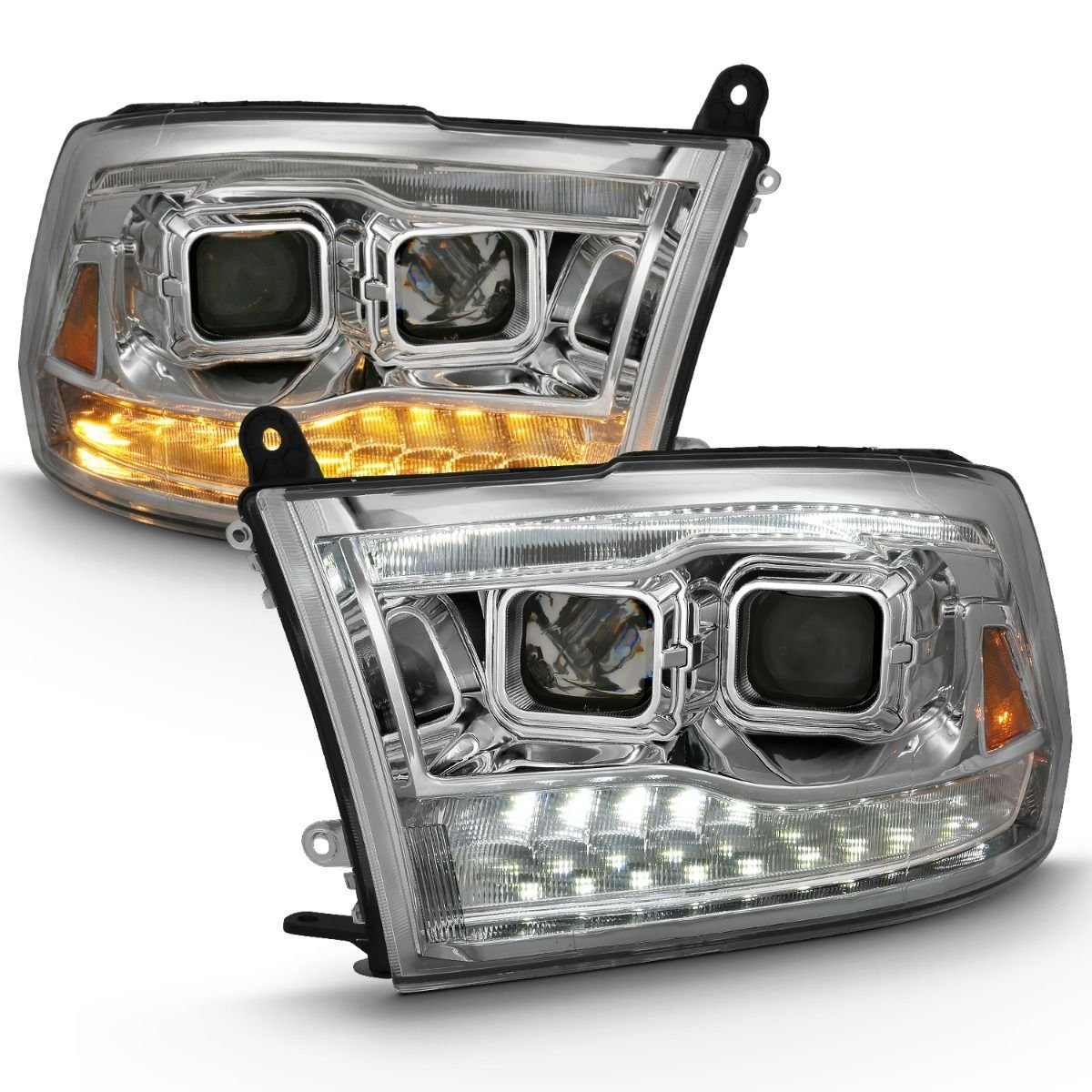 Dodge Ram 1500 09-18 / Ram 2500/3500 10-18 Dual Projector Switchback Headlights Chrome Amber (for All Models) - Image 2