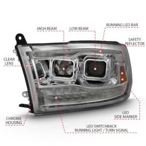 Dodge Ram 1500 09-18 / Ram 2500/3500 10-18 Dual Projector Switchback Headlights Chrome Amber (for All Models) - Image 4