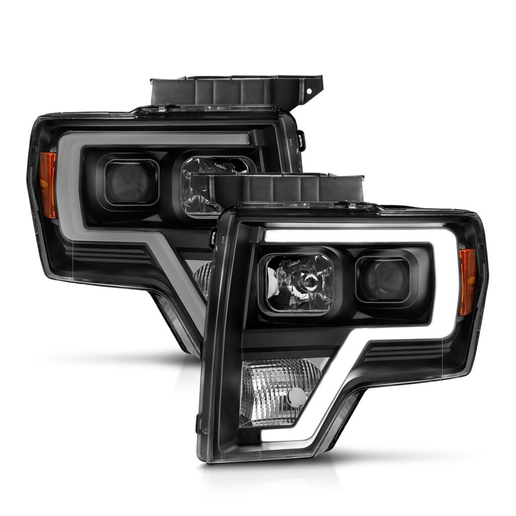 Ford F-150 09-14 Projector Headlights With Black Housing Plank Style Light Bar
