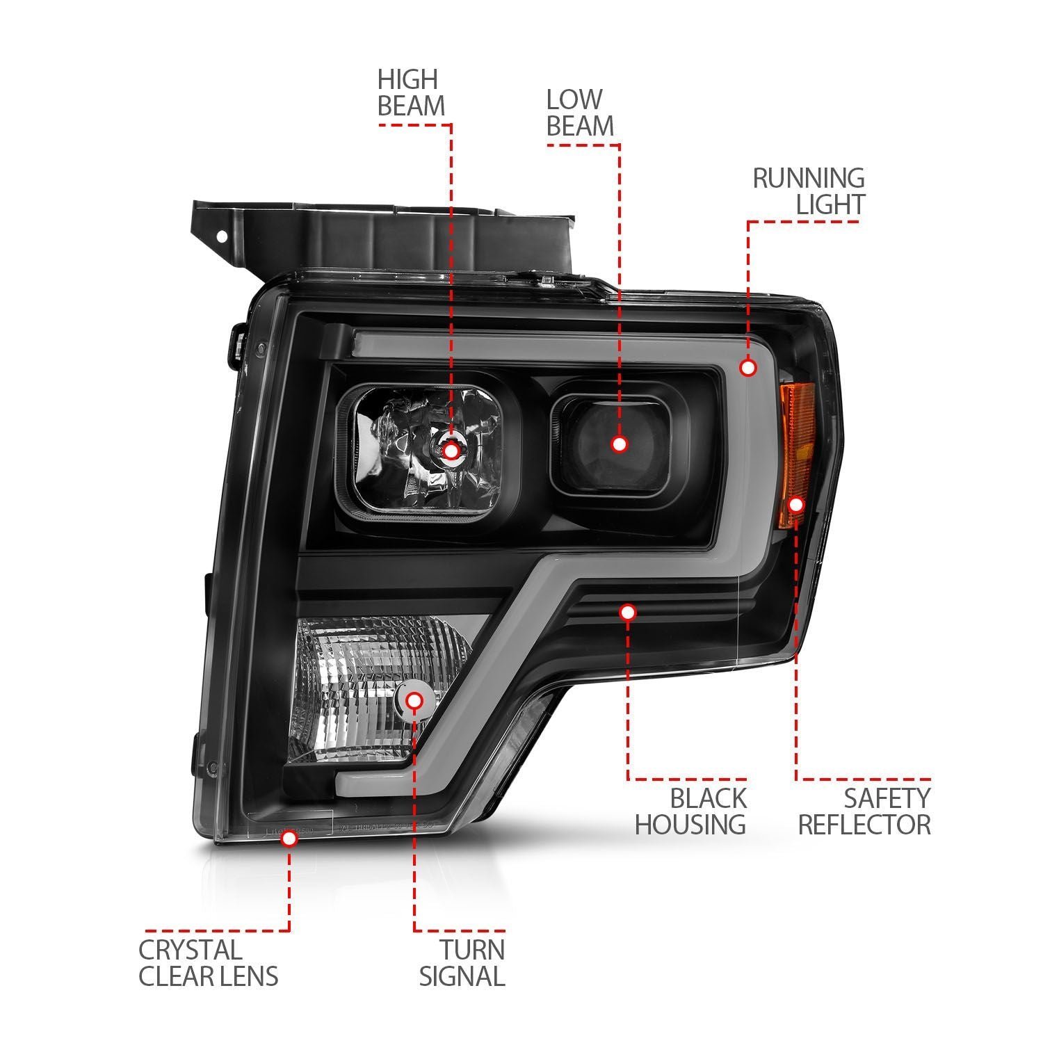 Ford F-150 09-14 Projector Headlights With Black Housing Plank Style Light Bar - Image 3