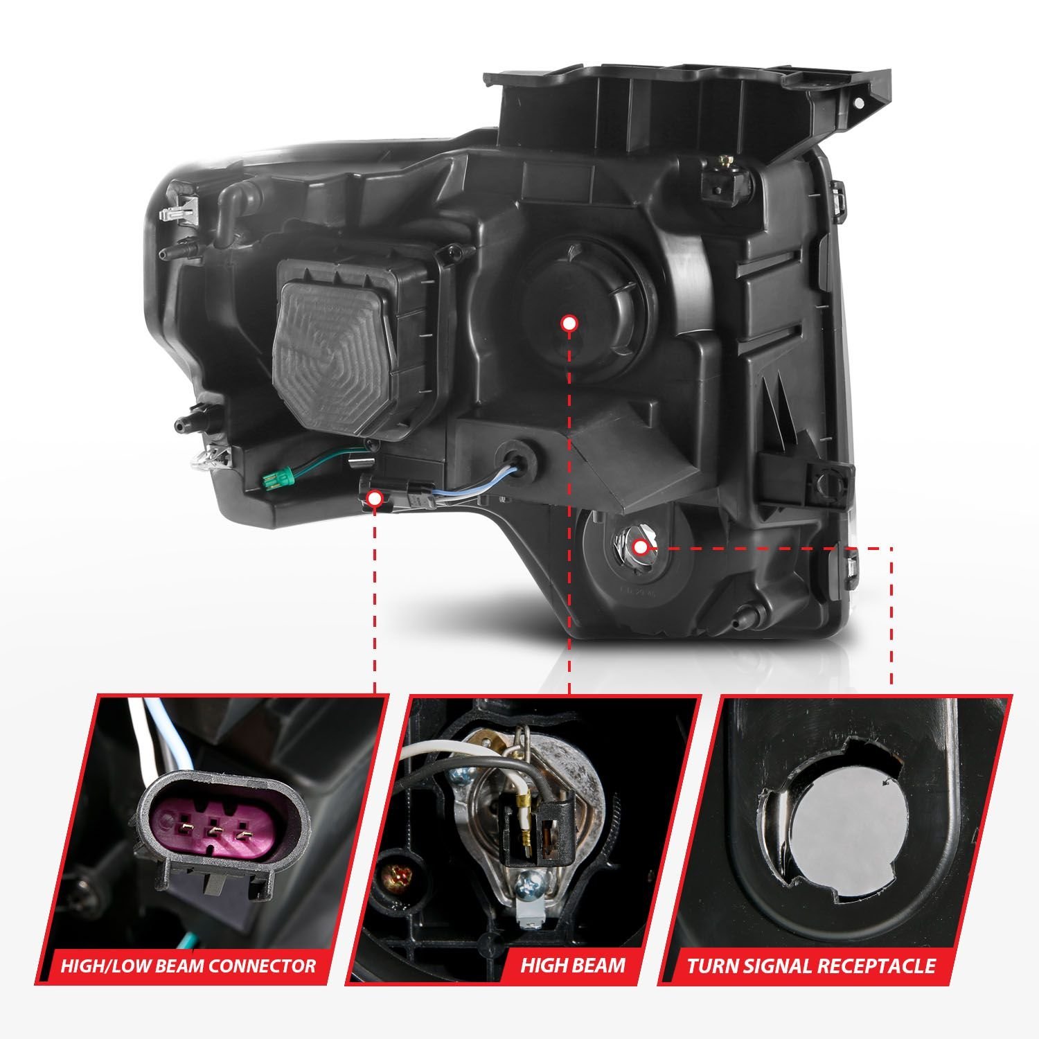 Ford F-150 09-14 Projector Headlights With Black Housing Plank Style Light Bar - Image 2