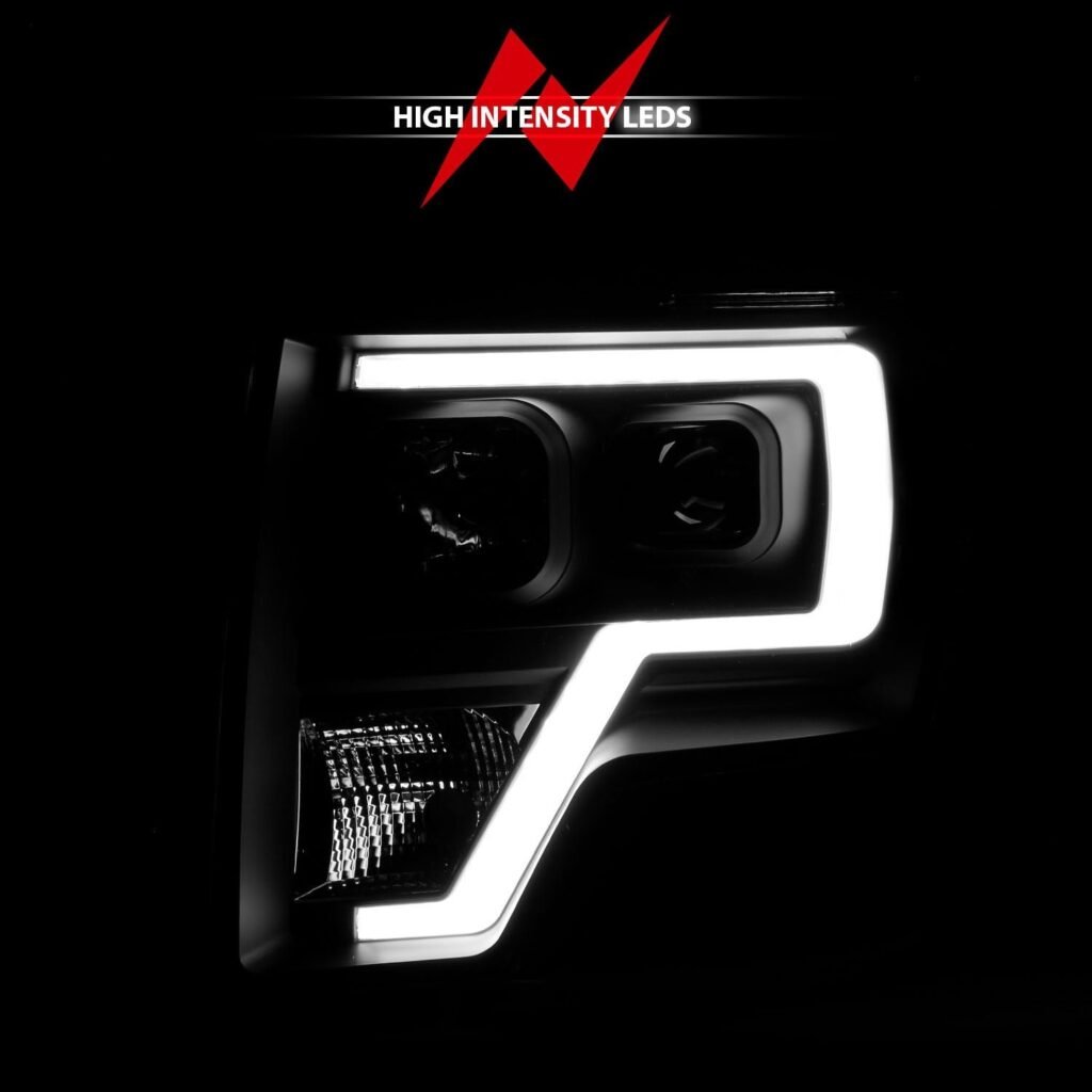 Ford F-150 09-14 Projector Headlights With Black Housing Plank Style Light Bar