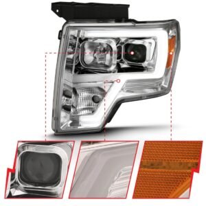 Ford F-150 09-14 Projector Headlight With Chrome Housing and Light Bar - Image 3
