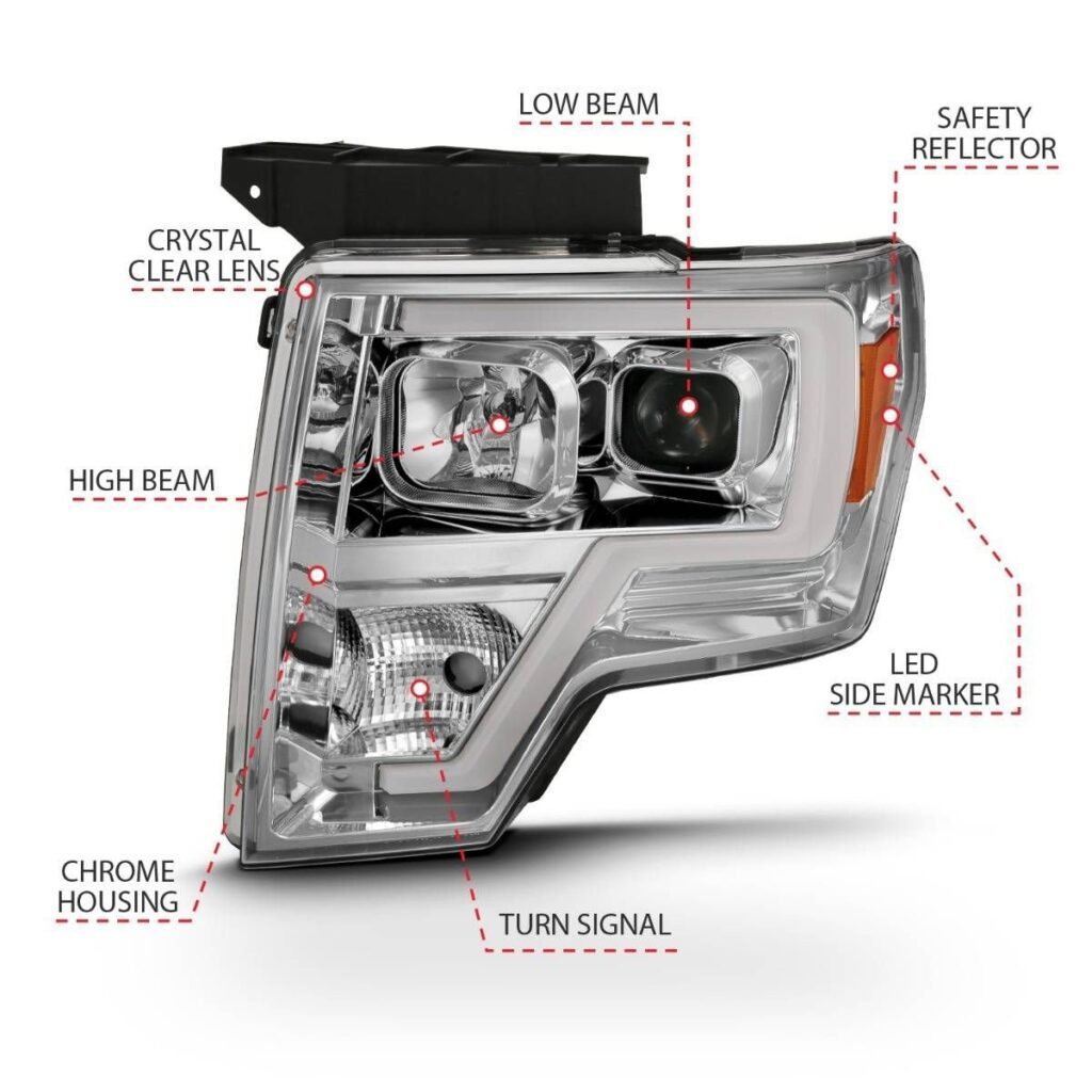 Ford F-150 09-14 Projector Headlight With Chrome Housing and Light Bar