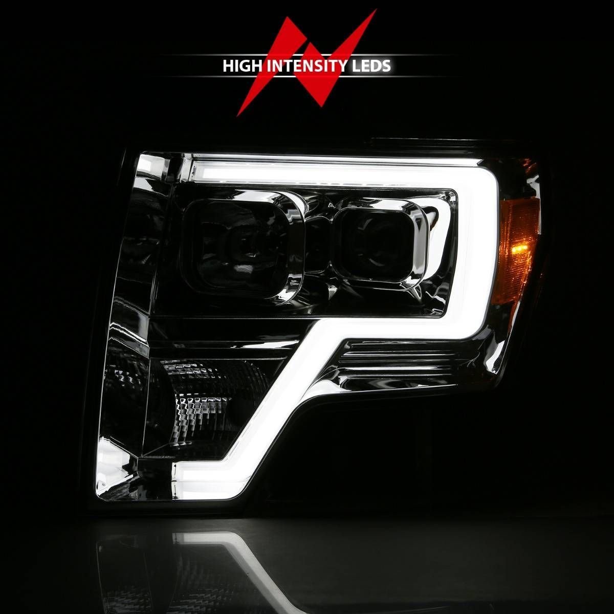 Ford F-150 09-14 Projector Headlight With Chrome Housing and Light Bar - Image 6