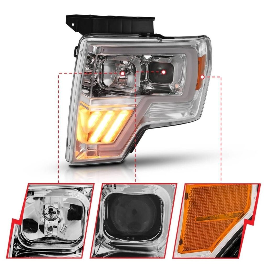 Ford F150 09-14 Projector Led Light Bar Headlight Chrome