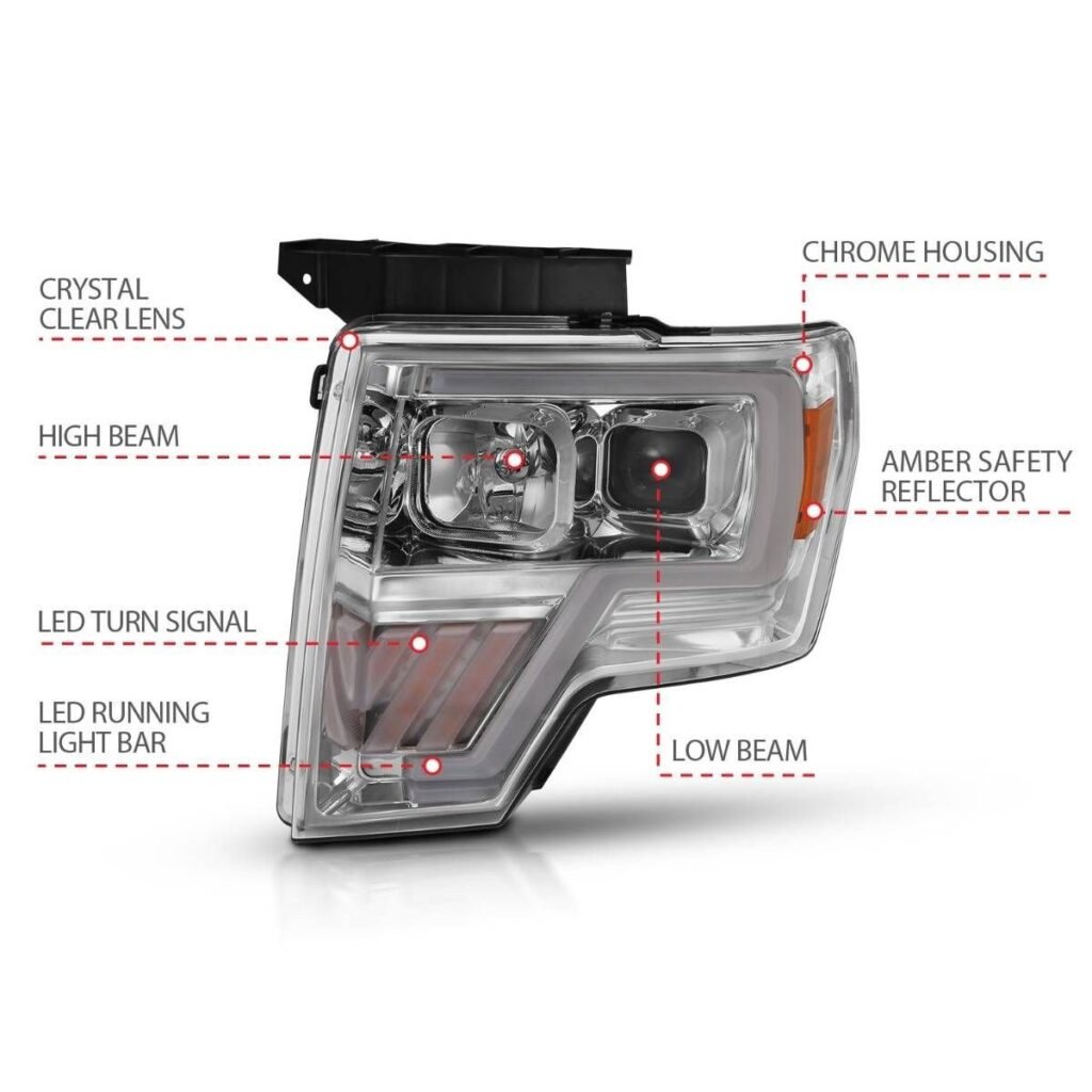Ford F150 09-14 Projector Led Light Bar Headlight Chrome