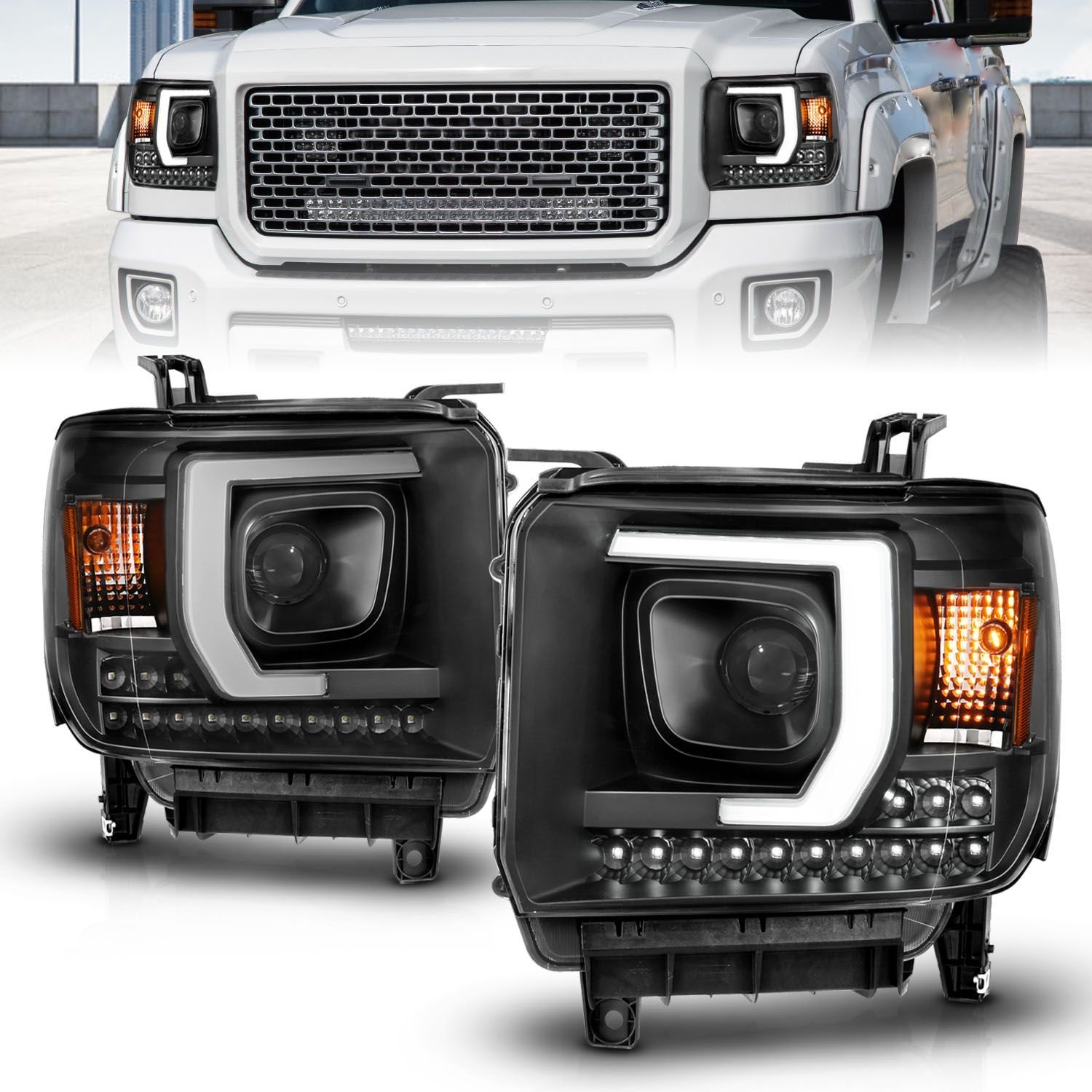 GMC Sierra 1500 14-15 /2500hd/3500hd 15-19 Projector Headlights Black - Image 1
