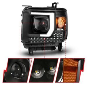 GMC Sierra 1500 14-15 /2500hd/3500hd 15-19 Projector Headlights Black - Image 3