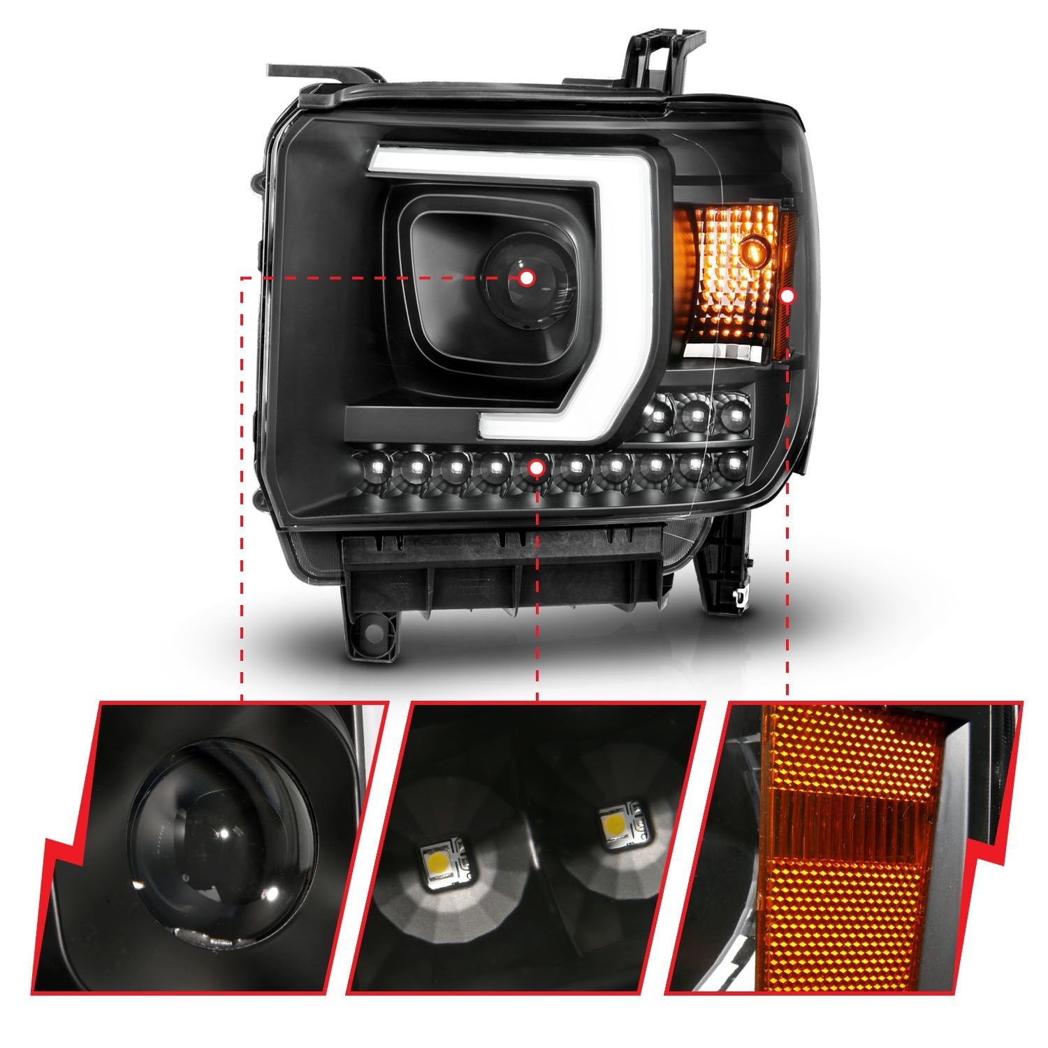 GMC Sierra 1500 14-15 /2500hd/3500hd 15-19 Projector Headlights Black - Image 3