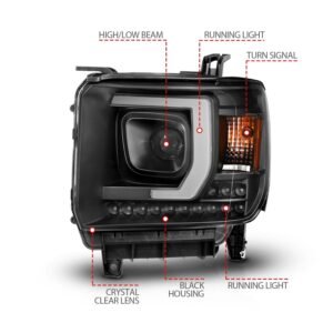 GMC Sierra 1500 14-15 /2500hd/3500hd 15-19 Projector Headlights Black - Image 4