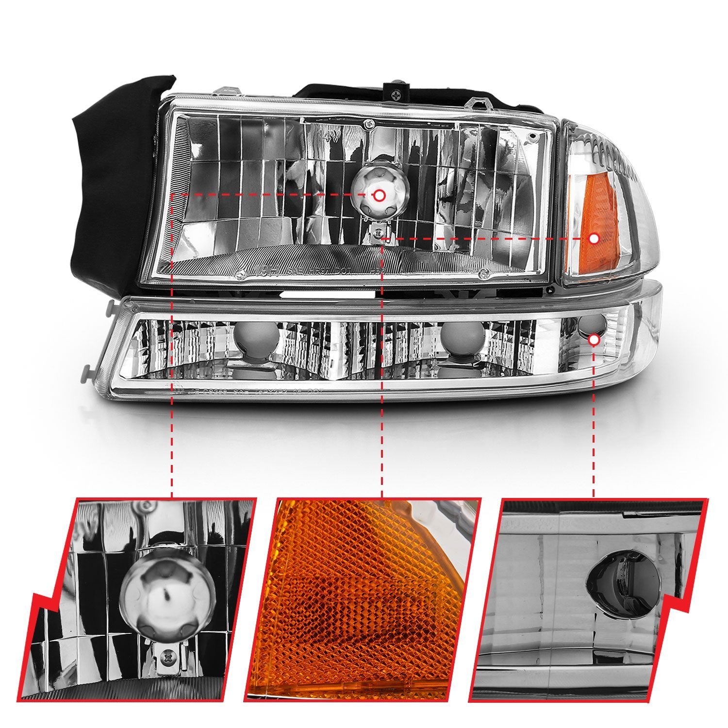 DODGE DAKOTA 97-04 / DODGE DURANGO 98-03 CRYSTAL HEADLIGHTS CHROME W/ PARKING LIGHT (2 PCS) - Image 5