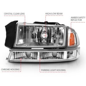 DODGE DAKOTA 97-04 / DODGE DURANGO 98-03 CRYSTAL HEADLIGHTS CHROME W/ PARKING LIGHT (2 PCS) - Image 2