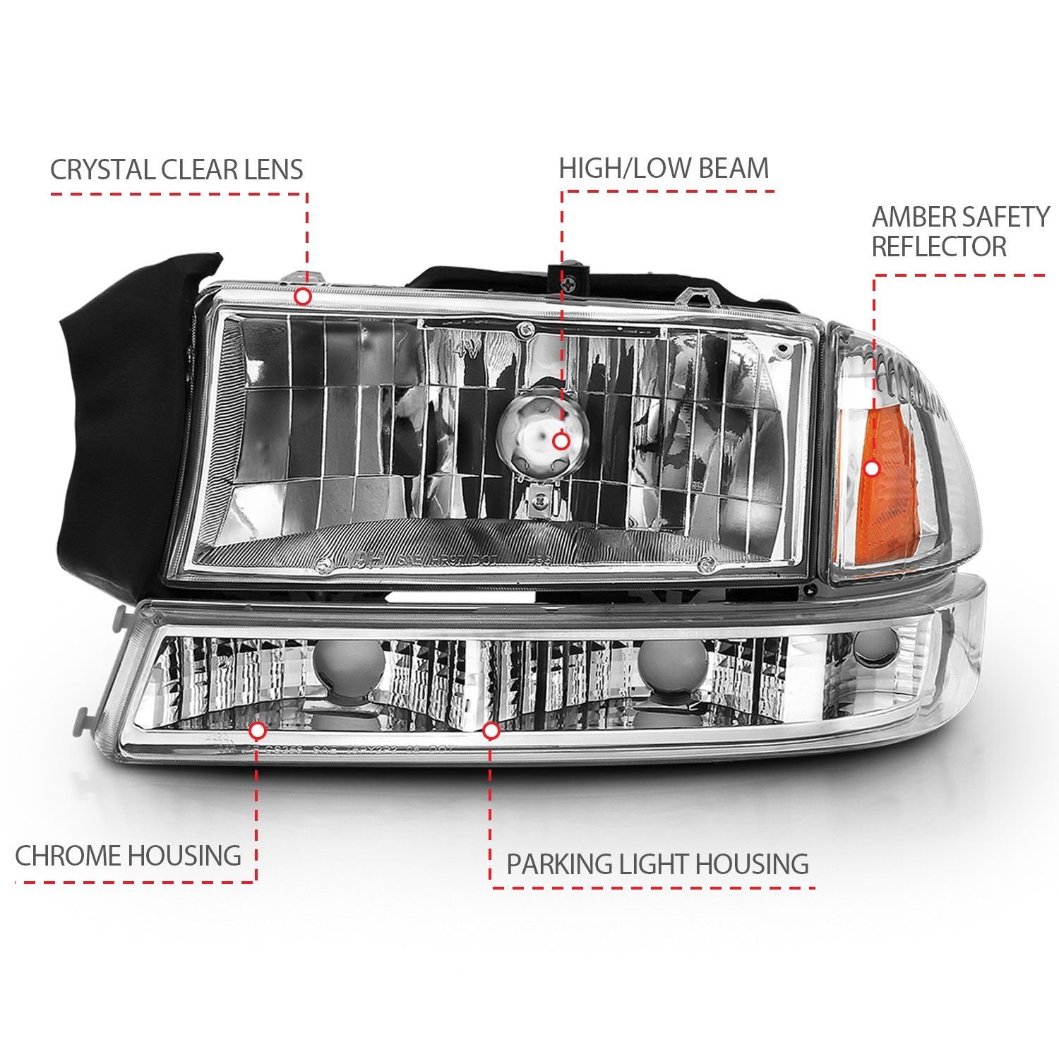 DODGE DAKOTA 97-04 / DODGE DURANGO 98-03 CRYSTAL HEADLIGHTS CHROME W/ PARKING LIGHT (2 PCS) - Image 2