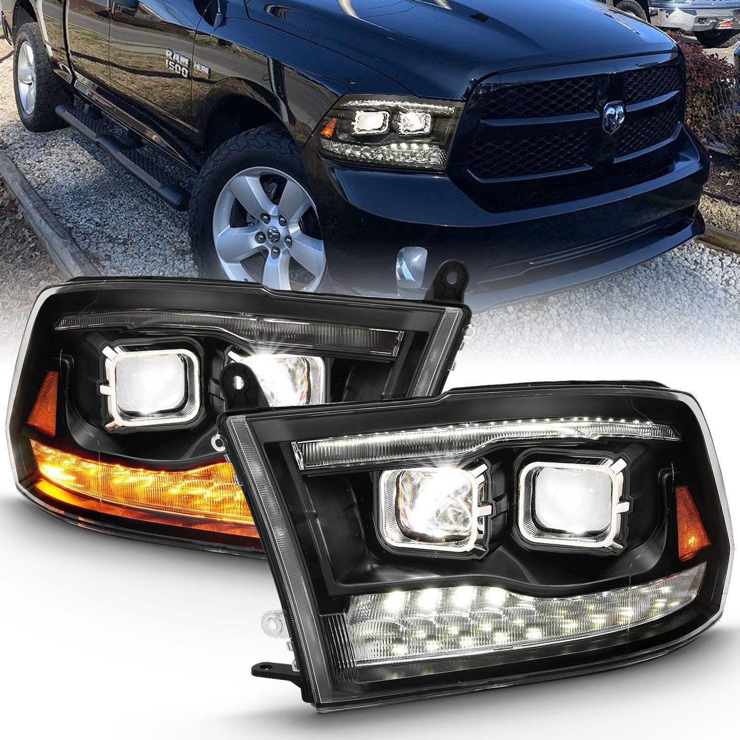 Dodge Ram 1500 09-18 /ram 2500/3500 10-18 Dual Led Projector Headlights Black - Image 1