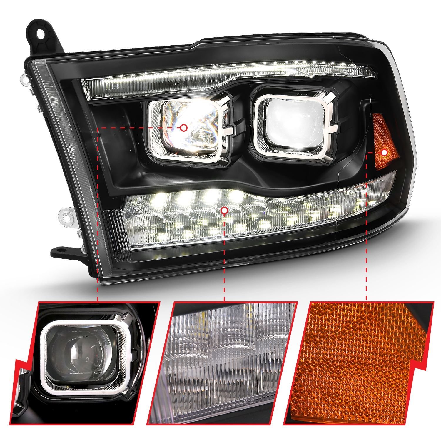 Dodge Ram 1500 09-18 /ram 2500/3500 10-18 Dual Led Projector Headlights Black - Image 3