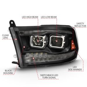 Dodge Ram 1500 09-18 /ram 2500/3500 10-18 Dual Led Projector Headlights Black - Image 6