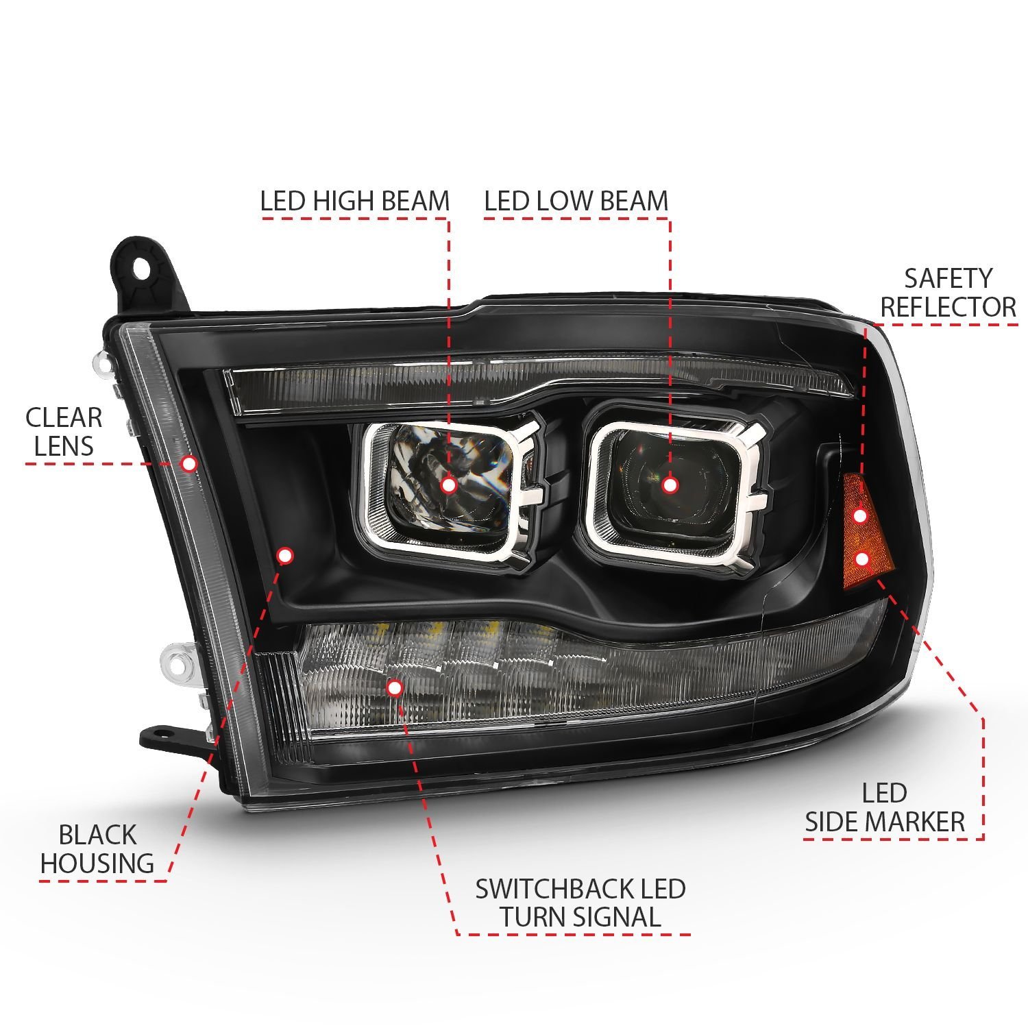 Dodge Ram 1500 09-18 /ram 2500/3500 10-18 Dual Led Projector Headlights Black - Image 6