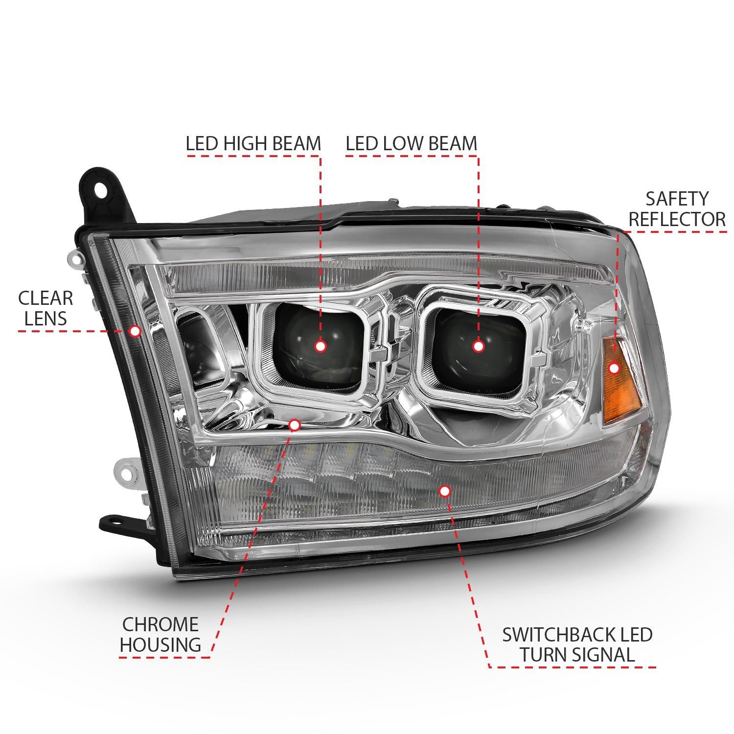 Dodge Ram 1500 09-18 /Ram 2500/3500 10-18 Dual LED Projector Headlights Chrome - Image 4