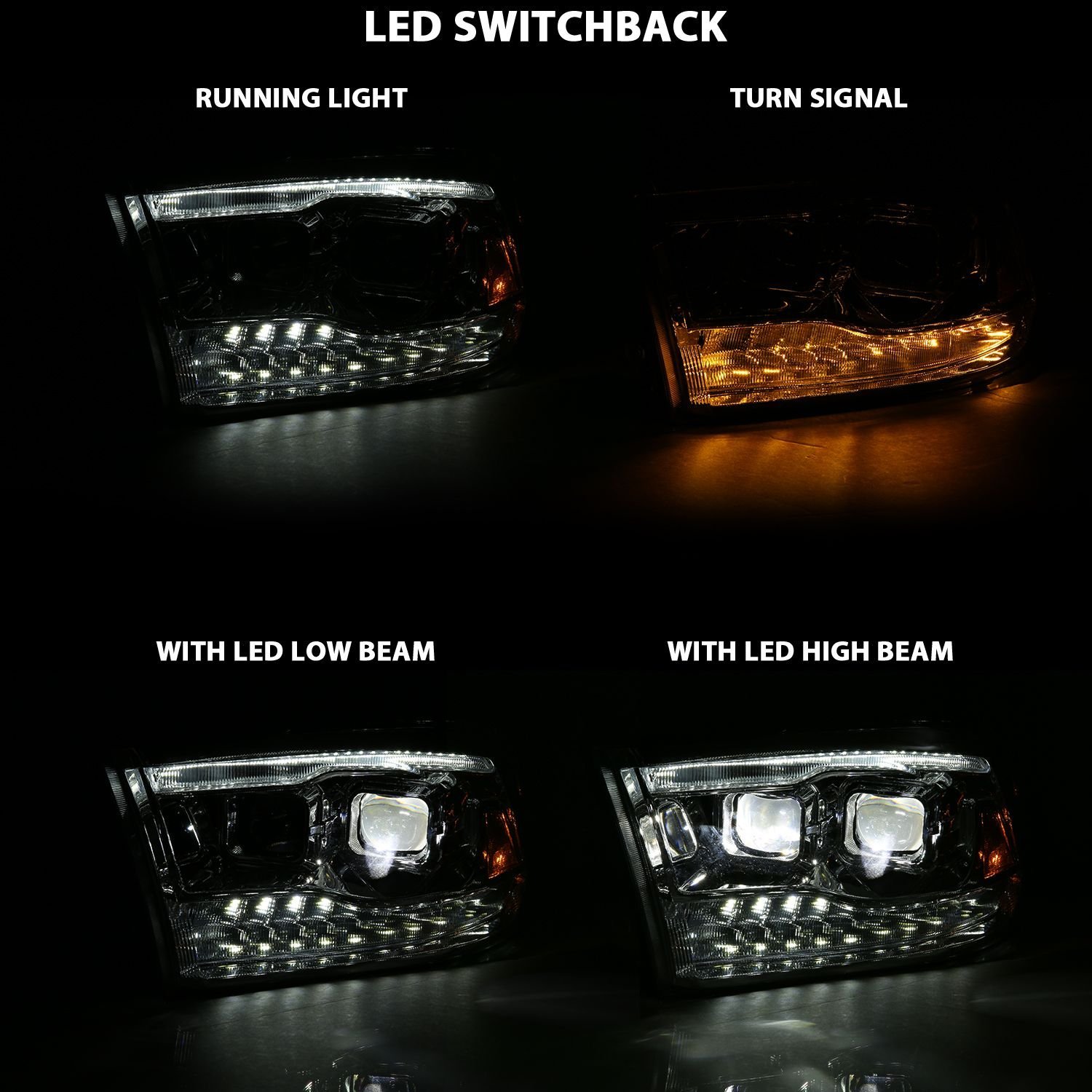 Dodge Ram 1500 09-18 /Ram 2500/3500 10-18 Dual LED Projector Headlights Chrome - Image 7