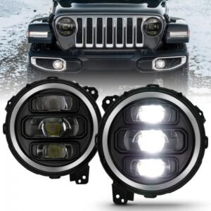 Jeep Wrangler Jl 18-21 Full Led Projector Headlights Black (Jeep Wrangler Jl Only) - Image 1