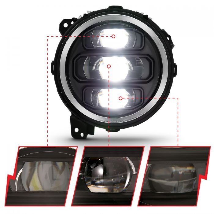 Jeep Wrangler Jl 18-21 Full Led Projector Headlights Black (Jeep Wrangler Jl Only)