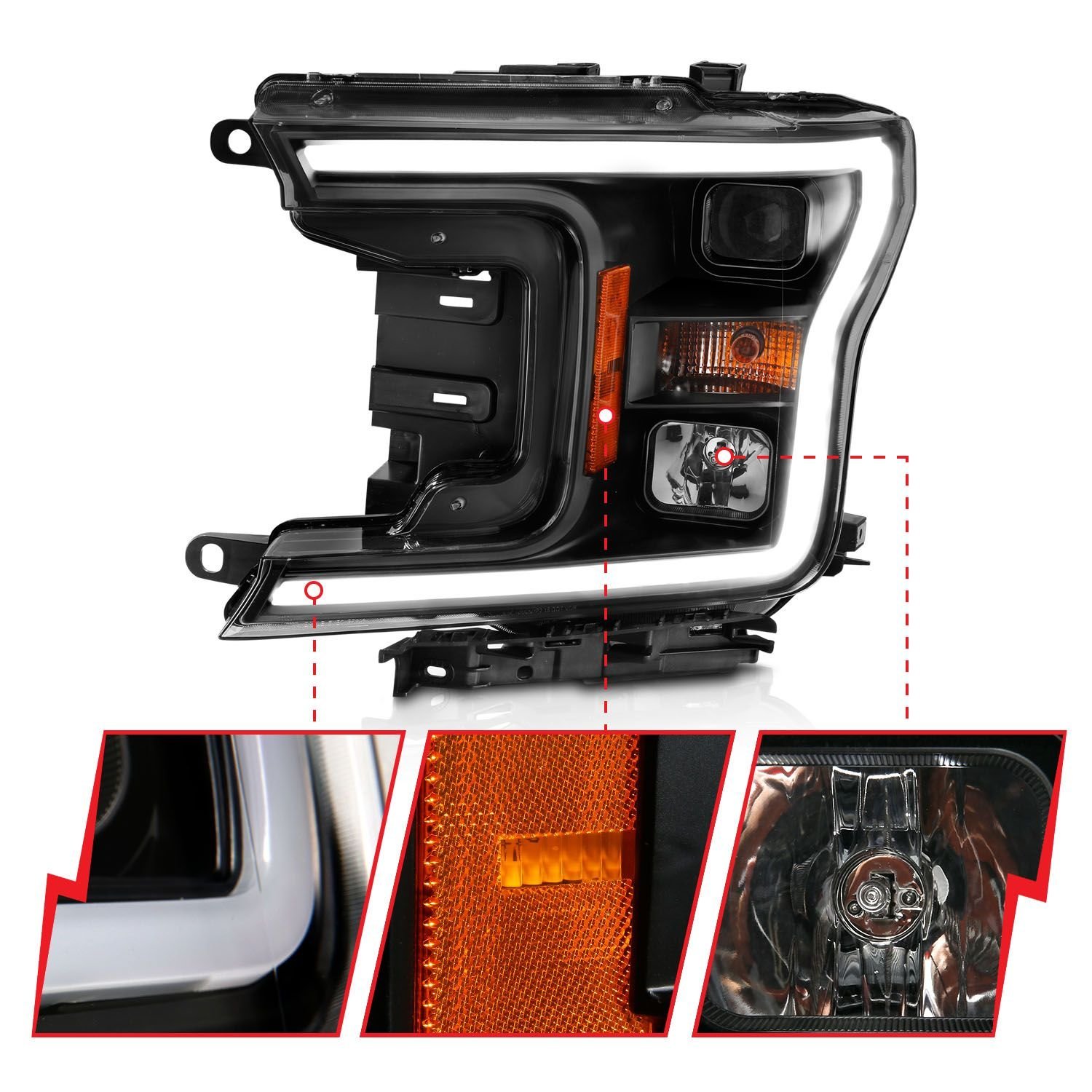 Ford F-150 18-20 Projector Led Plank Style Headlights Black - Image 3