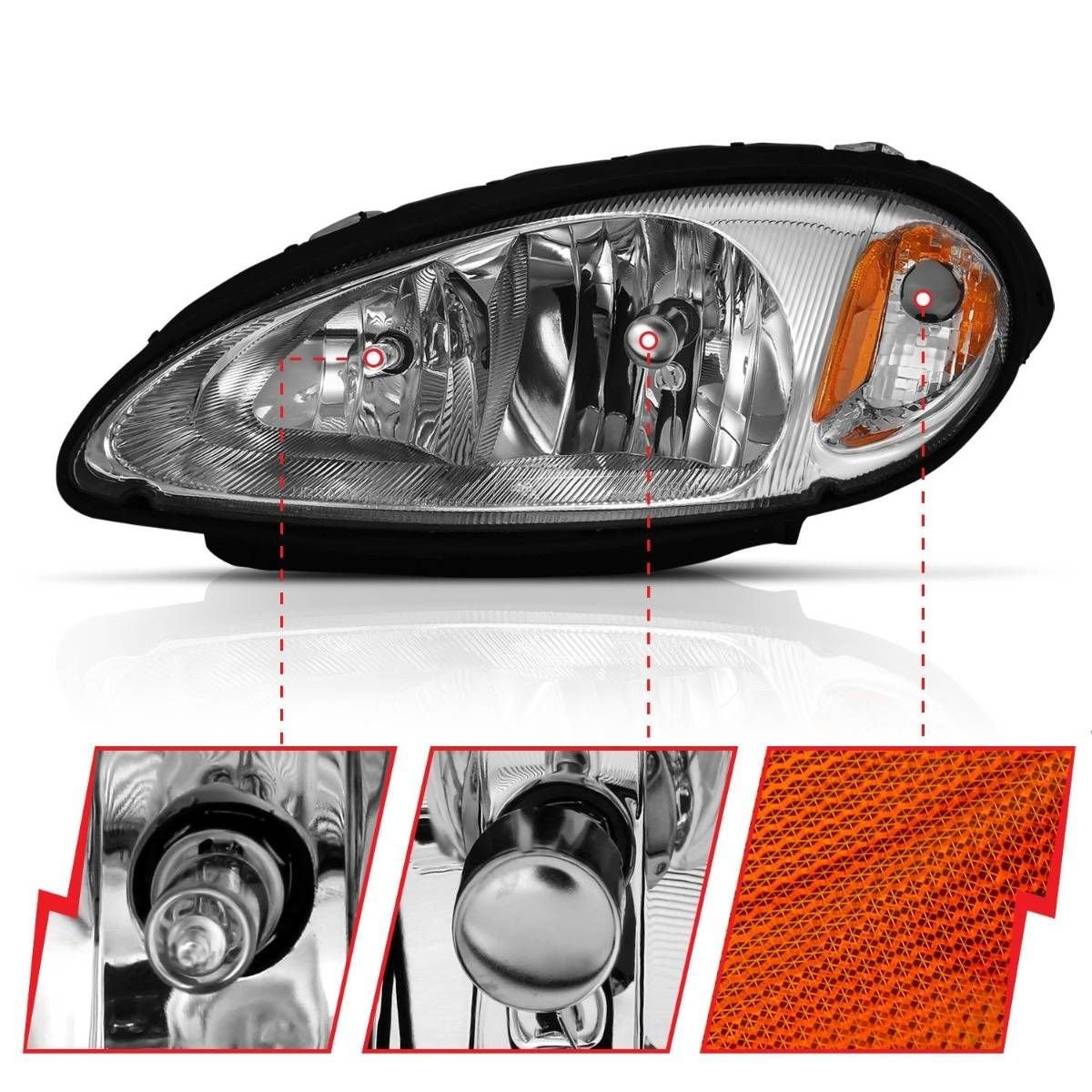 Chrysler PT Cruiser 01-05 Crystal Headlight Chrome Amber (Oe) - Image 3
