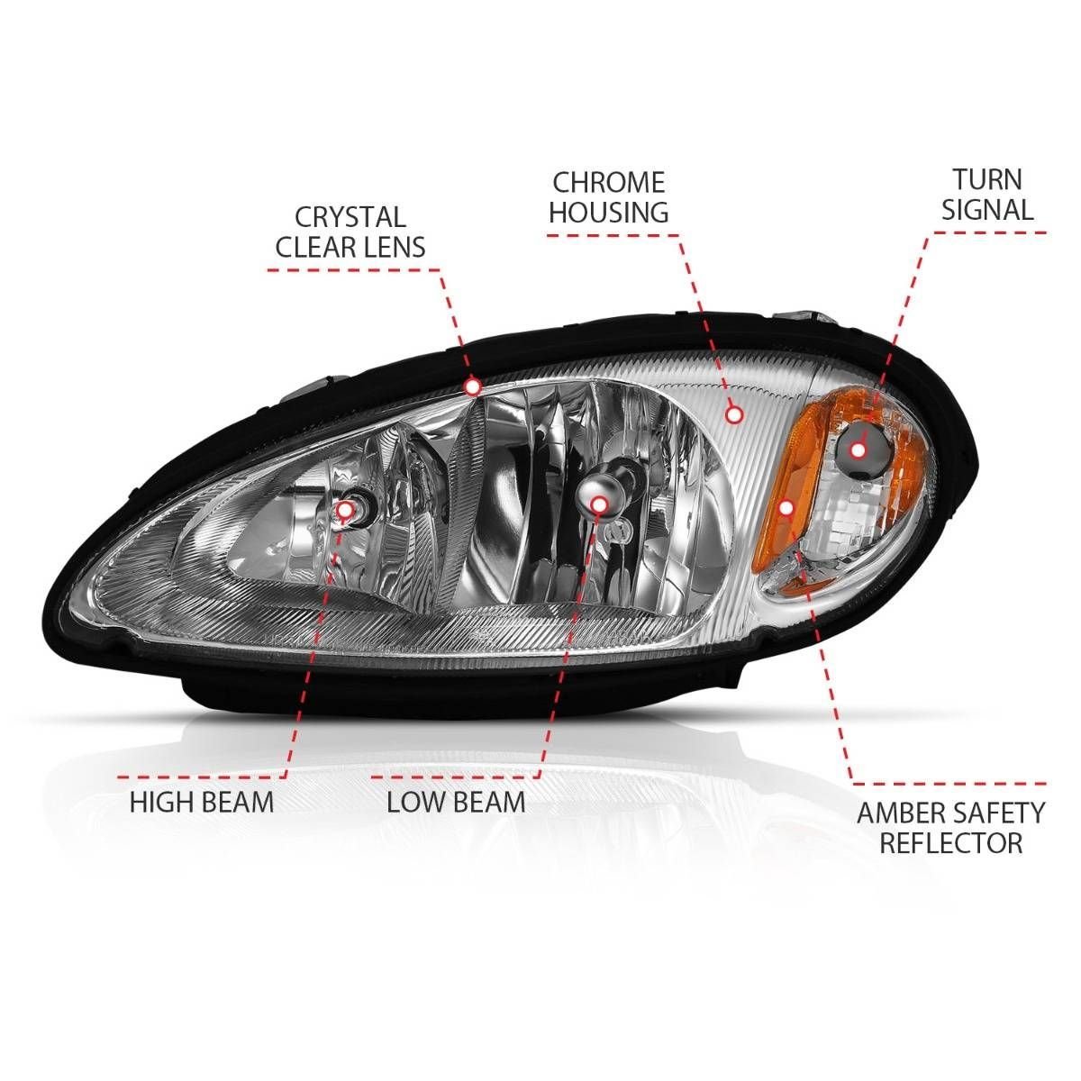 Chrysler PT Cruiser 01-05 Crystal Headlight Chrome Amber (Oe) - Image 4