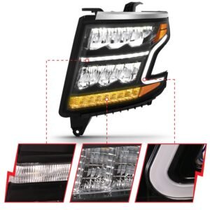 Chevy Tahoe 15-20 Suburban 15-20 Led Crystal Plank Style Headlight - Black - Image 3