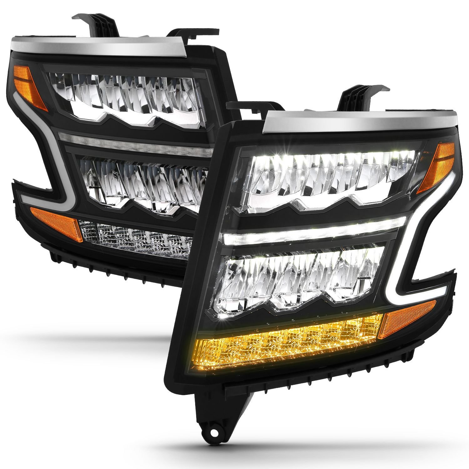 Chevy Tahoe 15-20 Suburban 15-20 Led Crystal Plank Style Headlight - Black - Image 8
