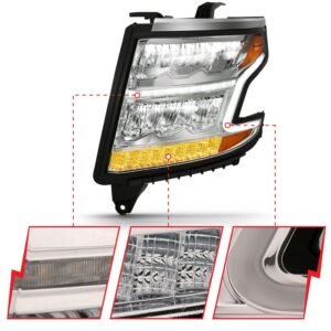 Chevy Tahoe 15-20 Suburban 15-20 Led Crystal Plank Style Headlight - Chrome - Image 3
