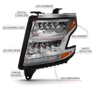 Chevy Tahoe 15-20 Suburban 15-20 Led Crystal Plank Style Headlight - Chrome - Image 4