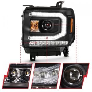 GMC Sierra 1500 16-19 Projector Headlight Plank Style Black - Image 3