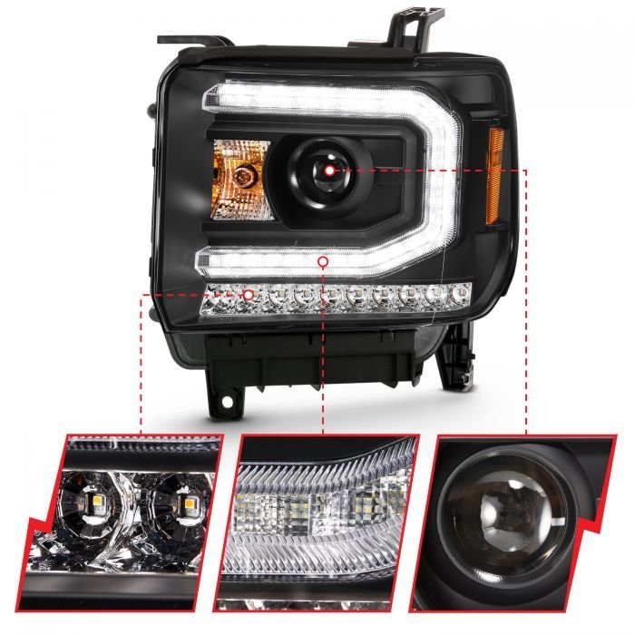 GMC Sierra 1500 16-19 Projector Headlight Plank Style Black